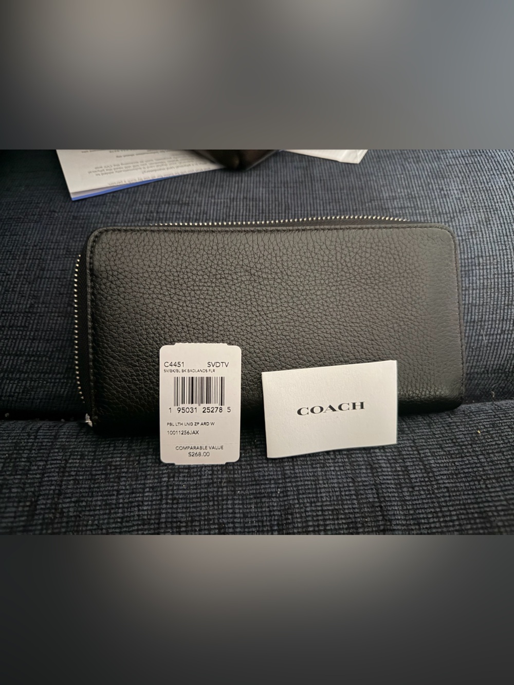 Coach Black Pebbled Leather Zip Wallet with Silver Logo and hardware - Picture 2 of 6